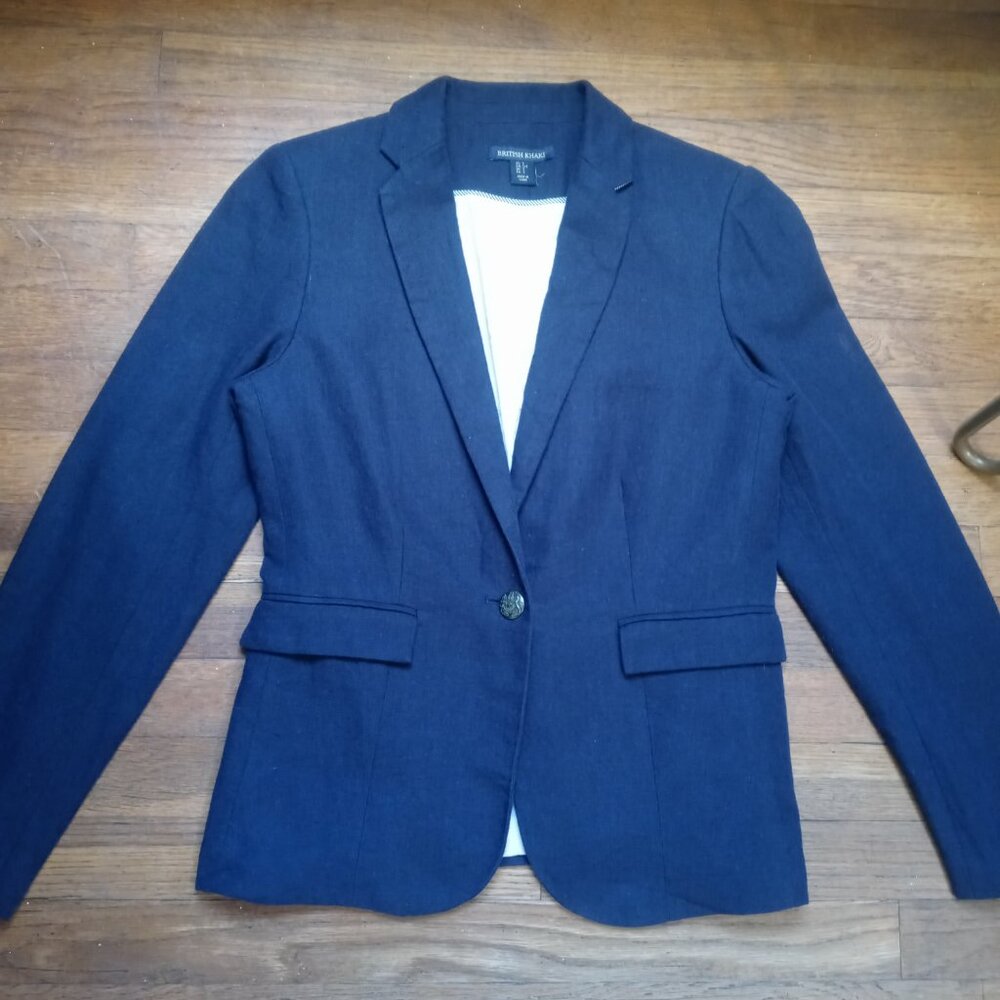 BRITISH KHAKI linen blend 1 button jacket in navy (S)